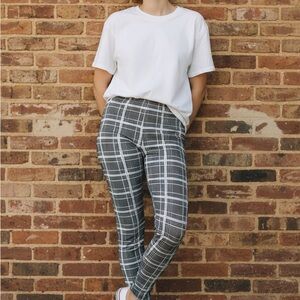 Plaid Leggings Black With Blue Soft Cozy One Size Large Preppy Poetcore